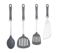 KitchenCraft 4pc Professional Stainless Steel Kitchen Utensils Set with Soft Grip Handles - Fish Slice, Slotted Turner, Food Turner & Cooking Spoon - Black - Stainless Steel - Utensils