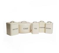KitchenCraft 5pc Antique Cream Kitchen Storage Set with Tea, Coffee & Sugar Canisters, Biscuit Tin and Domed Cake Tin - Cream - Steel - Storage Sets