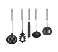 KitchenCraft 5pc Oval-Handled Stainless Steel Kitchen Utensils Set - Spaghetti Server, Spatula, Half-Round Turner, Skimmer & Ladle - Silver - Stainless Steel