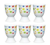 KitchenCraft 6 Piece Bright Stars Porcelain Egg Cup Set | 6.5cm Boiled Egg Holders, Footed Base, Set of 6 Cups for Boiled Eggs, Dishwasher Safe, Microwave Safe