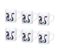 KitchenCraft 6 Piece Cow Porcelain Espresso Cup Set | 80ml Small Coffee Cups, Comfortable Handle, Set of 6 Espresso Mugs, Dishwasher Safe, Microwave Safe