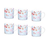KitchenCraft 6 Piece Flamingo Porcelain Espresso Cup Set | 80ml Small Coffee Cups, Comfortable Handle, Set of 6 Espresso Mugs, Dishwasher Safe, Microwave Safe