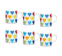 KitchenCraft 6 Piece Hearts Porcelain Espresso Cup Set | 80ml Small Coffee Cups, Comfortable Handle, Set of 6 Espresso Mugs, Dishwasher Safe, Microwave Safe
