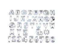 KitchenCraft Sweetly Does It Alphabet Cookie Cutters Set with Storage Bag, in Gift Box, Metal (Set of 34 Large Number and Letter Stencils) Silver, 6.5 x 4.5 cm