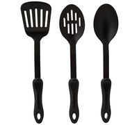 KitchenCraft Anti-Scratch Kitchen Utensils Set, Nylon, Cooking Spoon, Slotted Spoon, Fish Slice, 34 cm (14"), 3 Piece Set, Black