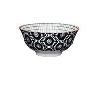 KitchenCraft Black Tile Centred Ceramic Bowl, 16cm - Multicolour - Stoneware - Bowls