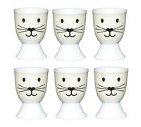 KitchenCraft Cat Face Set of 6 Egg Cups - White - Porcelain - Egg Cup