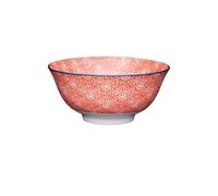KitchenCraft Ceramic Bowl Set with Japanese Style Floral Pattern, Stoneware, Red/White, 15.5 cm, Set of 4 Bowls,ECMKCBOWL37SET