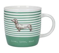 KitchenCraft China 425ml Barrel Shaped Mug, Stripe Dog