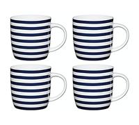 KitchenCraft China 'Nautical Stripe' Classic Printed Barrel Mugs, 425 ml - Blue/White (Set of 4)