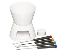 KitchenCraft Chocolate Fondue Set in Gift Box, with Four Stainless Steel Forks and Tealight Candle, Ceramic Bowl and Stand, Ideal for Parties and Dipping Sweets, Fruit or Biscuits, White