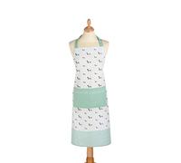 KitchenCraft 'Dachshund' Cooking Apron - 1% Cotton Kitchen Apron with Adjustable Straps, White/Sage Green, One Size Fits All
