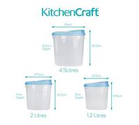 KitchenCraft Plastic Dry Food Storage Containers with Clip Lids for Cereal, Pasta, Rice, BPA-Free, Set of 3