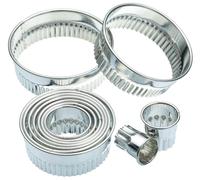 KitchenCraft Fluted Metal Biscuit/Pastry Cutters with Storage Tin (Set of 11), Silver