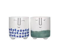 KitchenCraft Face Planters, Set of 2 Indoor Plant Pots for Herbs, Cactus, Succulents or Small House Plants, Dolomite, Blue and Green, 1 x 1 x 11cm