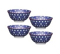 KitchenCraft Floral Print 4-Piece Ceramic Bowl Set in Dark Blue Kitchencraft Dark Blue