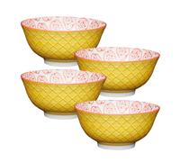 KitchenCraft Floral Print 4-Piece Ceramic Bowl Set in Green Kitchencraft Green