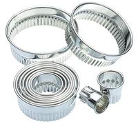 KitchenCraft Fluted Metal Biscuit/Pastry Cutters with Storage Tin (Set of 11), Silver