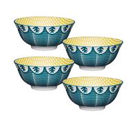 KitchenCraft Folk Print 4-Piece Ceramic Bowl Set in Mustard Kitchencraft Mustard
