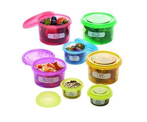 KitchenCraft Food Portion Control Pots, Ingredient Containers, Meal Prep Solution, BPA Free plastic, 9.5 x 7.5 x 16.5 cm, Multi-colour