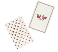 KitchenCraft 'French Hen' 1% Cotton Printed Chicken Tea Towels, 7 x 47 cm - Cream / Red (Set of 2)