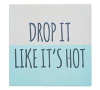 KitchenCraft Funny "Drop It Like It's Hot" Square Ceramic Trivet with Cork Back, 2 x 2 cm (8") - Green/White