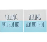 KitchenCraft Funny "Feeling Hot Hot Hot" Square Ceramic Trivet with Cork Back, 20 x 20 cm (8") - Blue/White (Pack of 2)