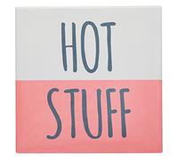 KitchenCraft Funny "Hot Stuff" Square Ceramic Trivet with Cork Back, 2 x 2 cm (8") - Red/White