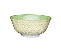 KitchenCraft Geometric-Patterned Ceramic Bowls, 15.5 cm (6") - Green / Yellow (Set of 4),AMZKCBOWL11SET4