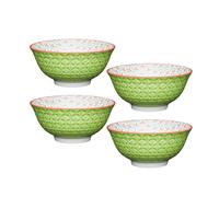 KitchenCraft Geometric Print 4-Piece Ceramic Bowl Set in Mid Blue Kitchencraft Mid Blue