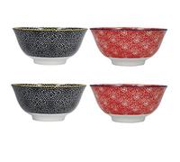 KitchenCraft 4-Piece Ceramic Cereal Dessert Bowl Set - Red / 16cm