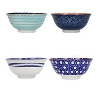 KitchenCraft Glazed Stoneware Bowl Set of 4, Red and Blue Hues, 15.5 x 7.5 cm, Gift Boxed