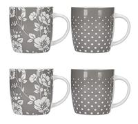 KitchenCraft Porcelain Grey Dot Floral Mug Set