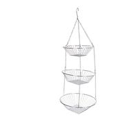 KitchenCraft Hanging Vegetable Rack, Metal, Set of 3 Kitchen Storage Baskets with Chain and Hook, Silver, 8cm x 25cm