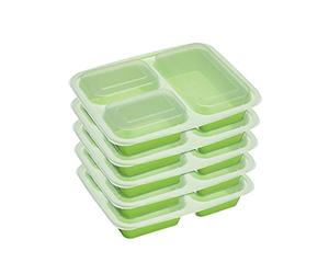 KitchenCraft Healthy Eating Bento Box Set, Bento Lunch Box with 5 Pack, Reusable Dishwasher and Microwave Safe Meal Prep Containers, BPA Free Plastic, 24.5 x 18.9 x 4.1 cm, Green