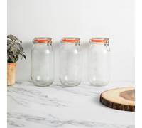 KitchenCraft Home Made Glass Preserving Clip-Top Jars, 2.1 Litre Jam Jars with Airtight Lids, Set of 6 - Clear - Soda Lime Glass - Jars