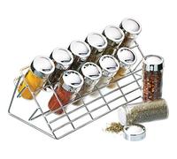 KitchenCraft Home Made Herb and Spice Rack Organiser Set with Spice and Herb Pots, Chrome / Glass, 13 Pieces