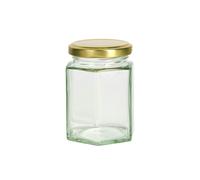 KitchenCraft Home Made Hexagonal Jars, Set of 12 227ml Glass Jam Jars with Twist-off Lids - Clear - Glass - Jars
