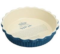 KitchenCraft Home Made Pie Dish with Fluted Rim, Stoneware, Navy/Cream, 26 x 6 cm