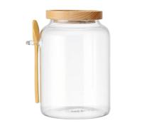 KitchenCraft Idilica Glass Storage Jar with Beechwood Lid and Bamboo Spoon, Airtight Glass Canister with Wooden Lid for Kitchen Storage and Organisation, 12ml