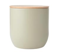 KitchenCraft Idilica Kitchen Canister with Airtight Lid, Round Storage Canister with Wooden Lid and Matte Finish for Tea, Coffee or Sugar, 12 x 12cm, Putty