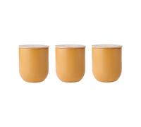 KitchenCraft Idilica Set of 3 Green Kitchen Canisters with Beechwood Lid in Yellow Kitchencraft Yellow