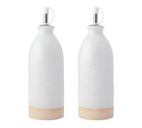 KitchenCraft Idilica Stoneware Oil and Vinegar Bottles, Set of 2 Ceramic Oil and Vinegar Pourers with Unglazed Bases, Cream, 450ml