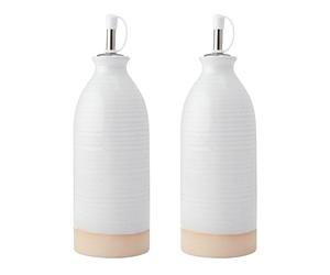 KitchenCraft Idilica Stoneware Oil and Vinegar Bottles, Set of 2 Ceramic Oil and Vinegar Pourers with Unglazed Bases, Cream, 450ml