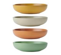 KitchenCraft Idilica Stoneware Pasta Bowls, Set of 4 Ceramic Shallow Dinner Bowls, Microwave and Dishwasher Safe, Assorted Colours