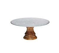 KitchenCraft INDCSTAND Industrial Kitchen Wooden Cake Stand with Steel Platter, Steel, Multi-Colour, 19.5 cm