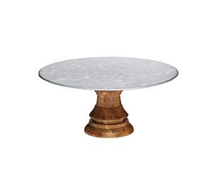KitchenCraft INDCSTAND Industrial Kitchen Wooden Cake Stand with Steel Platter, Steel, Multi-Colour, 19.5 cm