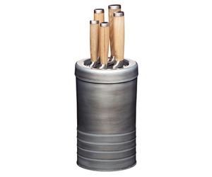 KitchenCraft Industrial Kitchen 5-Piece Stainless Steel Knife Set and Knife Block, 13.2 x 36.2 cm - Grey