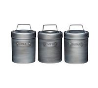 KitchenCraft Industrial Kitchen Sugar, Tea and Coffee Canisters, Metal, 3 Pieces