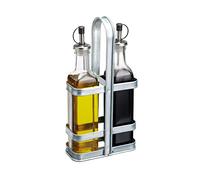 KitchenCraft Industrial Kitchen Vintage-Style Glass Oil and Vinegar Cruet Set - Clear - Galvanised Steel - Oil and Vinegar Bottle